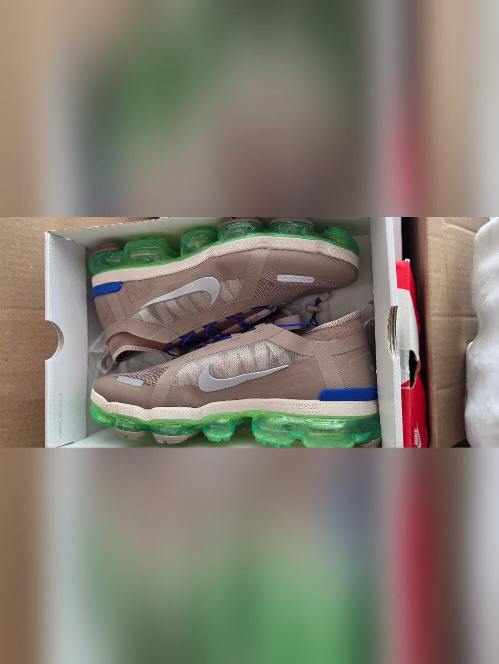 Nike Air VaporMax Style Sneakers in Taupe with Neon Green Sole - Picture 5 of 5